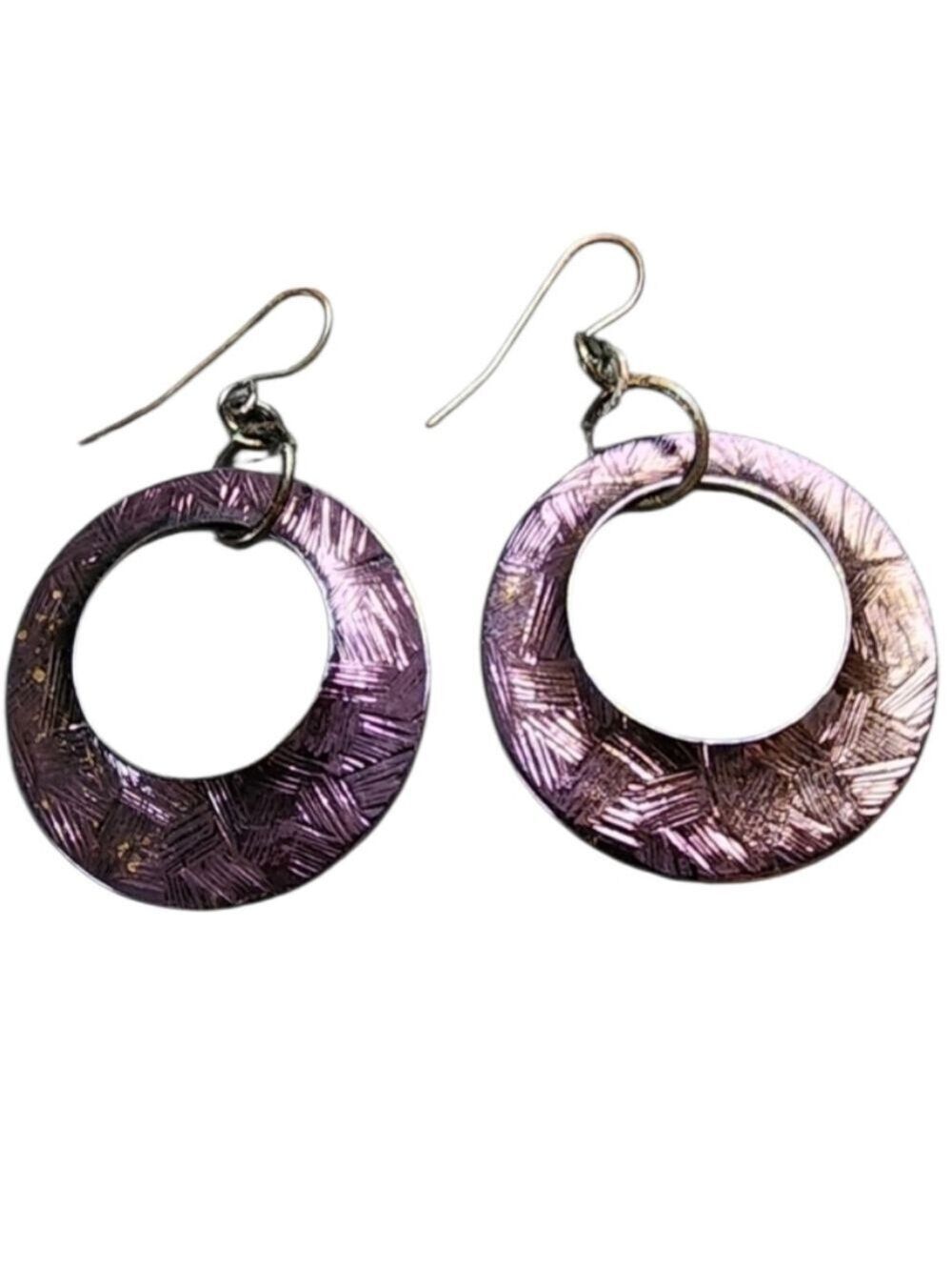 Purple Etched Hoop Earrings